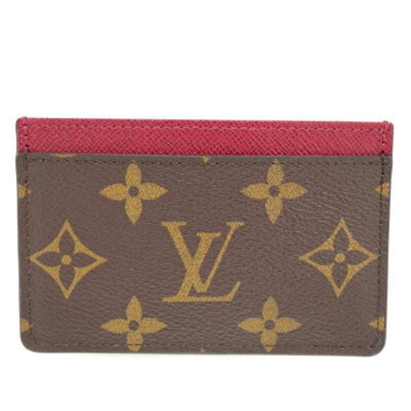 Louis Vuitton Porte Carte Case Holder Monogram Brown Fuchsia Pink - Picture 1 of 6